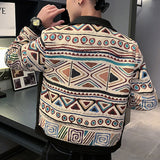 Fall Version Lapel Vintage Ethnic Pattern Stitching Jacket Mens  Motorcycle Jacket Korean Slim British Trend Casual Jacket
