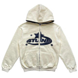 Foesce Y2K Zip Up Men's Hoodies Retro Letter Print Oversized Hooded Sweatshirt Streetwear Goth Grunge Hip Hop Long Sleeve Jacket Coat