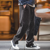Foesce Maden Japanese Retro Loose Corduroy Pants Wide Leg Mid Waist Striped Velvet Straight Trousers Men's Winter Casual  Cargo Pants