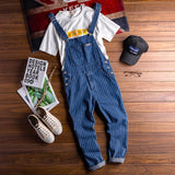 Summer New Mens Bib Overalls Streetwear Denim Jumpsuits Moto Biker Jeans Trousers Male Striped Casual Long Pants Clothing