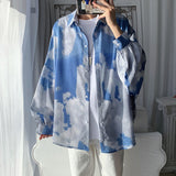 Spring Cloud Shirt Men's Fashion Printed Casual Shirt Men Streetwear Korean Loose Oversized Long Sleeve Shirts Mens Dress Shirt