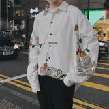Long Sleeve Shirt Men Women Goth Spring Autumn Korean Harajuku BF Grunge Retro Dark Hip-Hop Couple Shirt Lightning Tactical Top