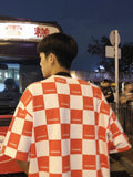 Men Short-slleve Shirt Men's Loose Vintage Black White Plaid T-shirt Student Japan Korean Summer Hip-hop Street Vitality Tops