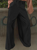 Foesce Men Casual Pants Solid Color Button High Waist Leisure Wide Leg Trousers Men Pockets Streetwear Fashion Pantalon