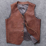 Foesce Real Leather Vest Men Vest Pure Cowhide Real SheepSkin Leather Jackets Men Vintage Autumn Motocycle Jacket 4XL Jaqueta