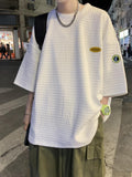 Waffle Short-sleeved T-shirt Men Women Trend Hong Kong Style Top High Street Coupleswear Hip Hop Cityboy O-neck T-shirt