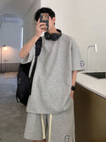 Summer Unisex Asual Suit Men's Hong Kong Style Short SleeveT-shirt Korean Streetwear Casual Preppy Shorts Two Piece Set