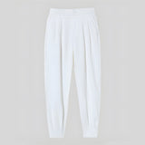 Summer Ice Silk Ultra-thin Men's Casual Suit Pants Fashion Zipper Beam Feet Street Harem  Ankle Length Trousers Black White