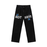 Men Jeans Wide-leg Straight Jeans Hole Ripped Streetwear All-match Denim Trousers Mens Loose Casual Fashion Harajuku Pants