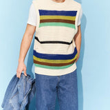 Spring New Hollow Stripe Knitwear Sweater Vest Contrast Color O Neck Casual Tank Tops Korean Fashion Male Sleeveless Tees