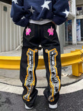 Men's letter star print y2k jeans American style hip hop high waist loose layered straight zipper fashion pants trend hot sale