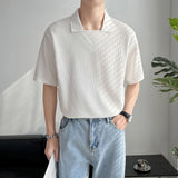 Foesce New Waffle Polo Shirt Men Short Sleeved Summer Solid Color Ice Silk Lapel Casual Loose Harajuku Top Korean Fashion Clothing