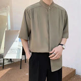 Foesce Round Neck Temperament Man Simplicity Shirts Solid Color Short Sleeve Handsome Button Korean Fashion Casual Men's Clothing