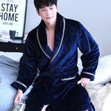 Flannel Dragon Crane Men Kimono Bathrobe Gown Casual Nightwear Winter Thick Warm Sleepwear Nightgown Plus Size Loose Homewear