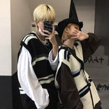 Couples Knitted Sweater Vest Japanese Pullover Retro Men Korean Fashion Loose Stripe Loose Casual Harajuku V Neck Golf Vest Men