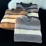 Knitted Sweater Men's Harajuku Vintage Stripe Simple Print Knitted Pullover Tops High Street Casual Fashion Streetwear