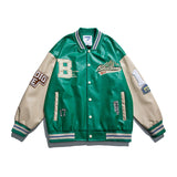 Mens Varsity PU Leather Baseball Jacket Men Women Vintage Embroidery Letter Patchwork College Coats Hip Hop Bomber Coat Unisex