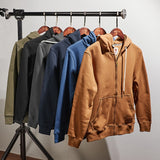 Foesce Men's retro thick heavy coat in autumn and winter, add velvet and thick long sleeve hooded cardigan sweater in leisure.
