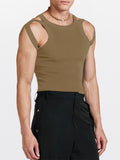 Foesce Fashion Streetwear Men Summer Sleeveless Solid Tank Tops Solid O Neck Hollow Out Knitted Vest Sexy Mens Popular O Neck Pullovers
