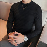 Foesce-Brand Clothing Men Autumn And Winter High Quality Knitting Sweater Male Slim Fit Plaid Pullover Tight Sweater With o-Neck