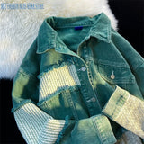 High Street Ripped Patchwork Denim Jacket Men's and Women's Clothing Spring Chic Retro Loose-Fitting Coat Casual Top Fashion