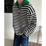 Winter Striped Lapel Sweater Men Warm Fashion Casual Knitting Pullover Men Korean Loose Long Sleeve Sweater Mens Jumper Clothes