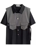 Gothic Men Suits Cargo Vest + Shirt + Shirts 3 Pieces Set Summer Clothes Punk Preppy Streetwear Casual Outfit Men Fashion Trend