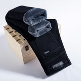 Winter New Men Fleece Jeans Business Casual Stretch Fitted Straight Denim CowBoy Student Trousers Male Classic Thick Warm Pants