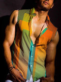 Casual Loose 3D Print Vest Shirts Men's Summer Button Turn-down Collar Sleeveless Shirt Streetwear Fashion Clothes Men Tank Tops
