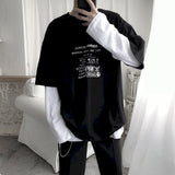 Hong Kong Style Tshirt Women T Shirt Men Goth Punk Clothes Dark Funeral Letters Autumn Fake Two-piece Long-sleeved T-shirt Tops