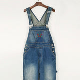 Spring Loose Jeans Overalls Men Bib Denim Jumpsuits Embroidery Large Size Straight Workwear Pants Blue Coverall Trousers