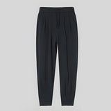 Summer Ice Silk Ultra-thin Men's Casual Suit Pants Fashion Zipper Beam Feet Street Harem  Ankle Length Trousers Black White