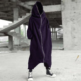Men's Zipper Long Hooded Solid Color Personality Dark Style Full Body Sweatshirts Winter Warm Male Hip Hop Jacket Plus Size 5xl