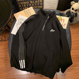 Zipper High Street Sweatshirt for Men Women Hong Kong Style Stand-Up Collar Korean Trendy Lovers Oversize Casual Sports Jacket