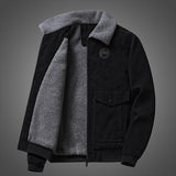 Foesce Casual Mens Solid Corduroy Jacket Wool Inner Turn-down Collar Zipper Long Sleeve Men Coats Winter Warm Thick Outerwear Fall