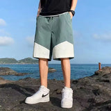 Casual Shorts Men Summer Breathable Light Fashion Loose Stitching Straight Leg Pants Simple Drawstring Loose Sweatpants Shorts