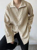 Autumn Embossed Men's Shirt Stand Collar Long Sleeve Zipper New Fashion Turn-down Collar Solid Color Male Tops