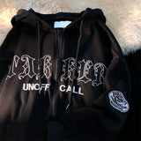 Foesce Letter Print Casual Hooded Sweatshirts Women Vintage Simple Streetwear Coats Female Harajuku Loose Y2k Aesthetic Zip Up Hoodies