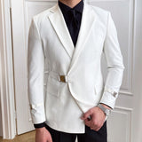 Solid Metal Buckle Decoration Blazer For Men Party Wedding Banquet Blazer Italian Designer Suit Jacket Slim Fit Blazer Homme