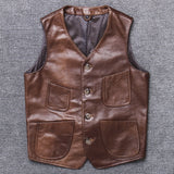Foesce Real Leather Vest Men Vest Pure Cowhide Real SheepSkin Leather Jackets Men Vintage Autumn Motocycle Jacket 4XL Jaqueta