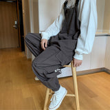 Foesce Suspenders Jumpsuit Pants Men Summer Overalls Japanese Loose Straps Casual Pockets Unisex Oversize Streetwear Solid Man Clothing