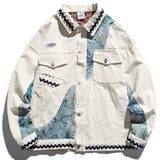 Foesce National Style Flower Jackets Curved Striped Patchwork Oversized Spring Autumn Jackets Men Streetwear Hip Hop Jacket Tops Male