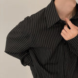 Spring Striped Longsleeve Shirt for Men Fashion Designer Pinstripe Button Up Shirts Lapel New Mature Casual Korean Clothes