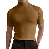 Spring Summer Men's Short Sleeve Cotton Casual Men's T-shirt High Collar Shirt Male Breathable Shirts S-3XL