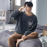 Funny Bear Cartoon Coral Fleece Pajamas For Men Winter Pijamas Warm Homewear Thick Flannel Pyjamas Plus Size Mens Sleepwear