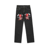 Foesce Y2K Korean Men Women Black Harajuku Cartoon Straight Denim Grunge Trousers Jeans Print Baggy Jean Pants Streetwear Brand Clothes