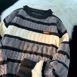 Knitted Sweater Men's Harajuku Vintage Stripe Simple Print Knitted Pullover Tops High Street Casual Fashion Streetwear