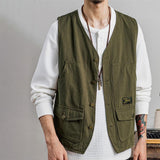 Men's Vests Casual Pockets Sleeveless V Neck Korean Style Loose Spring Autumn Waistcoat Fishing Waistcoats Clothing chalecos