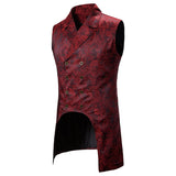 Mens Waistcoats Fall Vintage Floral Embroidery Turn-down Collar Double Breasted Sleeveless Vest Jacket Spring Men Retro Blazers
