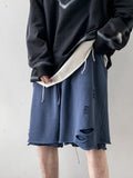 Foesce Men's Trendy Ripped Shorts Unisex Oversize Summer Casual Streetwear Pants Unisex Hip Hop Darkgray Grunge Half Trousers